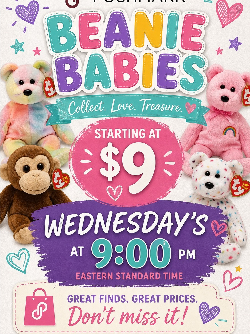 Ty Beanie Babies Pastel Multicolor & Pink Plush Collection
